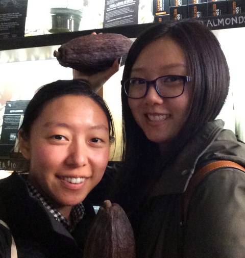 Posing with cocoa beans